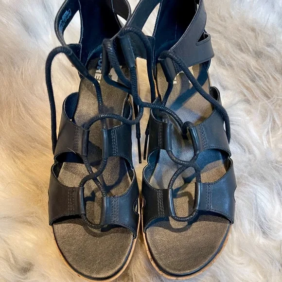 Sorel Cameron Platform Black Wedge Sandals - Picture 5 of 7